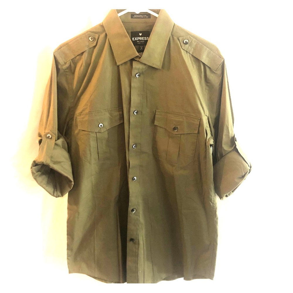 EXPRESS Military Style Army Green Button Up